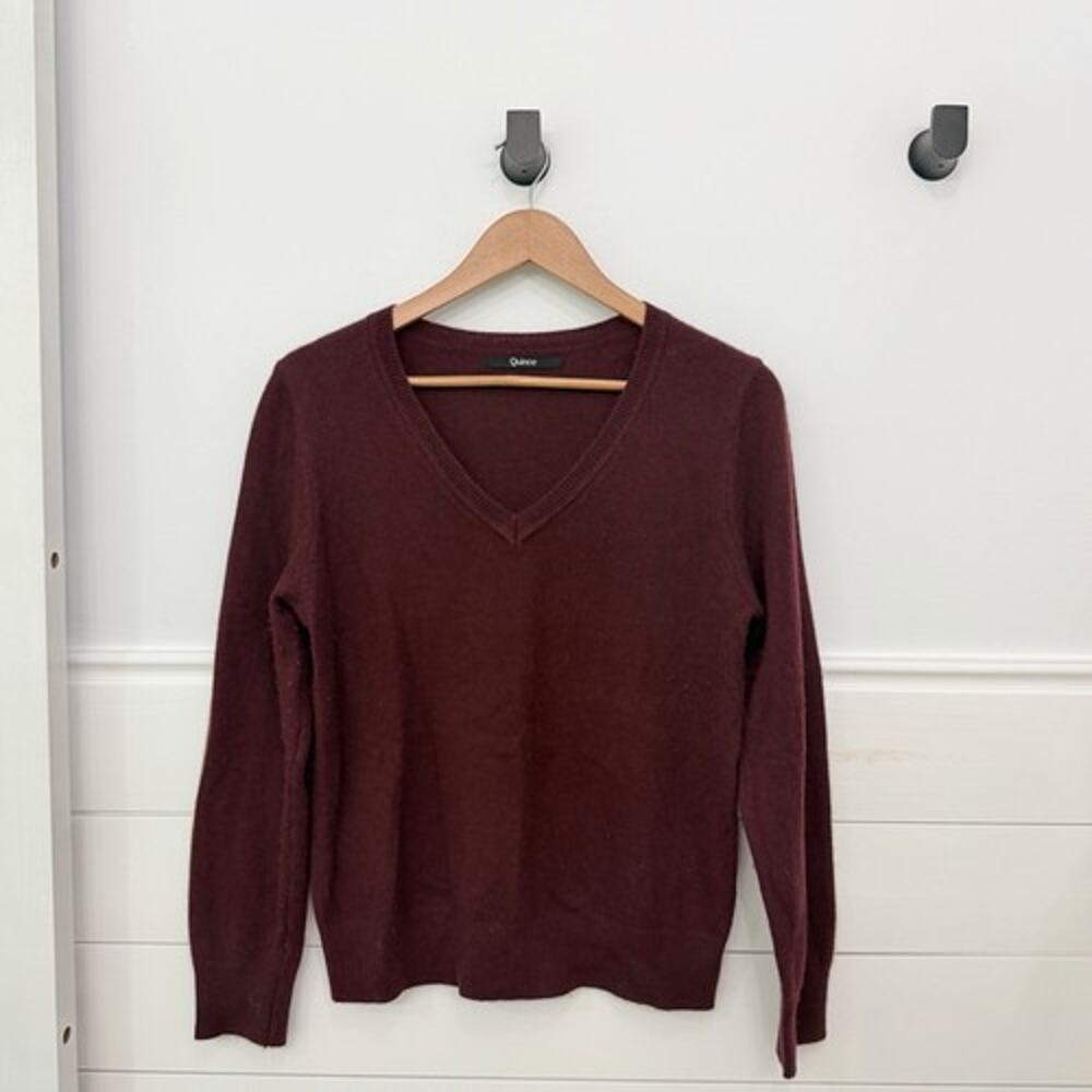 Women’s Quince 100% Cashmere Knit V-Neck Pullover Sweater Burgundy Size M